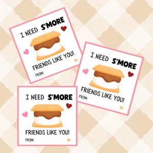 Tarjetas del Día de San Valentín, Necesito más amigos como tú etiqueta, Smores, etiqueta de amigo del día de San Valentín, imprimible, descarga instantánea, digital