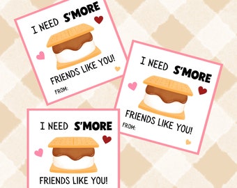 Valentine's Day Cards, I Need S'more Friends Like You Tag, Smores, Valentine's Day Friend Tag, Printable, Instant Download, Digital