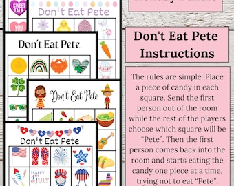 Paquete de 5 dibujos de vacaciones de primavera y verano No comas a Pete, fiesta navideña, imprimible, descarga instantánea, digital