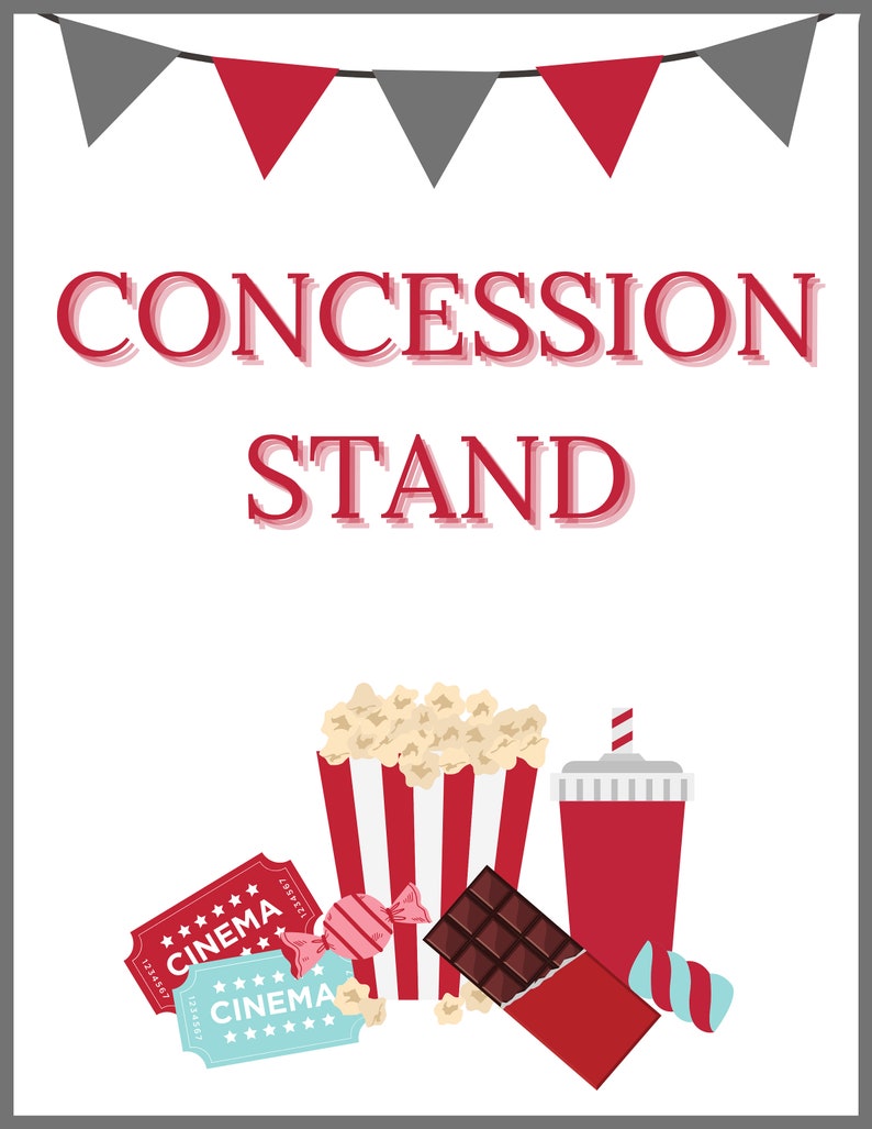 Movie Night Printable, Movie Party, Concession Banner Printable, 8.5 X