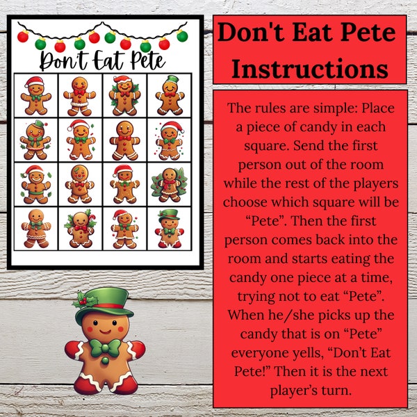 Christmas Game, Don't Eat Pete, Party Activity,  Gingerbread Party, Instant Download, Digital