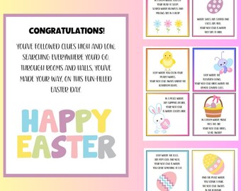 Búsqueda del tesoro de Pascua para niños: 12 tarjetas de pistas (descarga digital)
