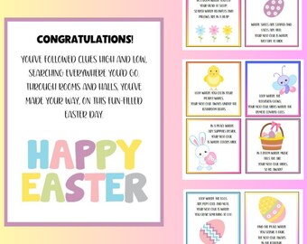 Easter Indoor Kids Scavenger Hunt, Easter Clues, Easter Party, 12 Clues Printable, Instant Download, Digital