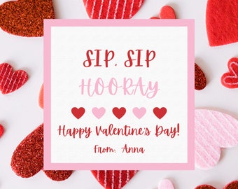 Sale Editable Valentine's Day Card, SIP SIP HOORAY, Valentine's Day Tag, Printable, Instant Download, Digital