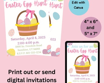 Invitación editable para la búsqueda de huevos de Pascua, huevos coloridos (digital)