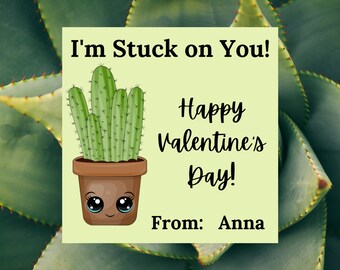 Sale Editable Valentine's Day Card, Stuck on You Valentine, Valentine Cactus, Valentine's Day Tag, Printable, Instant Download, Digital