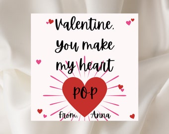 Sale Editable Valentine's Day Card, Heart Pop, Valentine's Day Tag, Printable, Instant Download, Digital