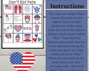 Juego "No te comas a Pete" del 4 de julio, actividad para fiestas en EE. UU. (PDF digital)