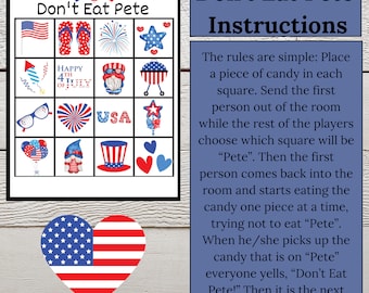 4th of July, Don't Eat Pete, Party Activity,  America Party, USA, Printable, Instant Download, Digital