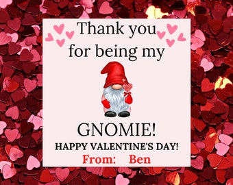 Sale Editable Valentine's Day Cards, Thanks for Being my Gnomie, Valentine's Day Tag, Printable, Instant Download, Digital