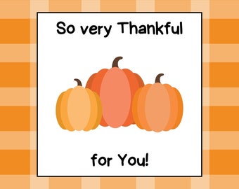 Tarjeta de agradecimiento por ti, calabaza, etiqueta de Acción de Gracias, imprimible, descarga instantánea, digital