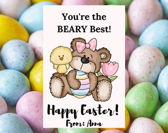 Editable Easter Cards, Beary Best, Bear, Easter Tag, Printable, Instant Download, Digital