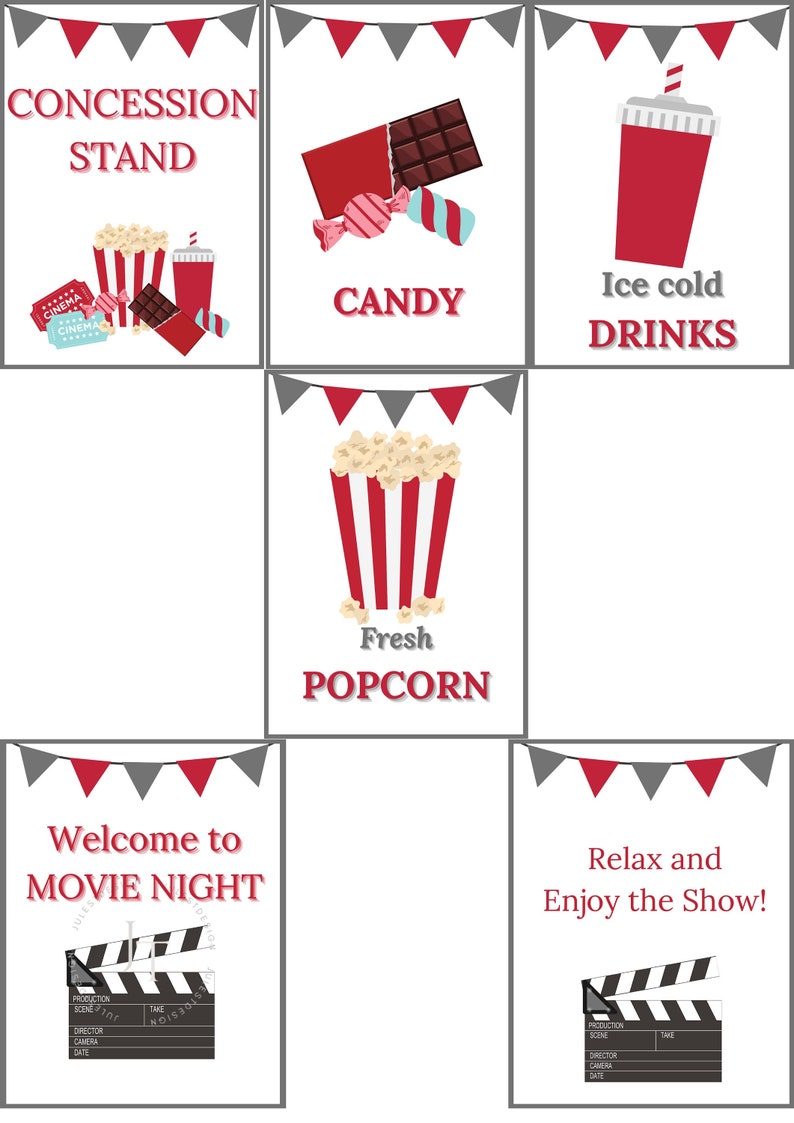 Movie Night Printable, Movie Party, Concession Banner Printable, 8.5 X ...