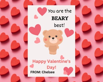 Sale Editable Valentine's Day Cards, Beary Best, Valentine's Day Tag, Printable, Instant Download, Digital