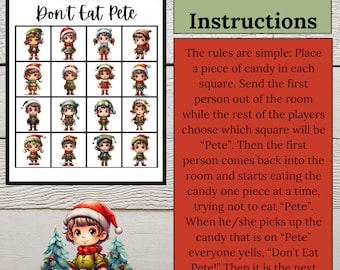 Christmas Game, Don't Eat Pete, Party Activity,  Elf Party, Instant Download, Digital