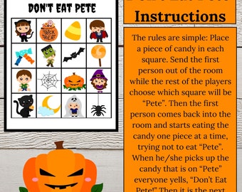Juego "No te comas a Pete" de Halloween, actividad imprimible para fiestas (descarga digital)