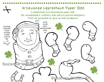 Whimsical Leprechaun Articulated Paper Doll Digital Download JPG and PNG format, by SuzanneUrbanArt
