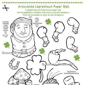 Whimsical Leprechaun Articulated Paper Doll Digital Download JPG and PNG format, by SuzanneUrbanArt image 1