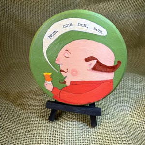 Whimsical Mini Halloween Devil Painting, Hand-Drawn Acrylic Art on Textured Wood by SuzanneUrbanArt
