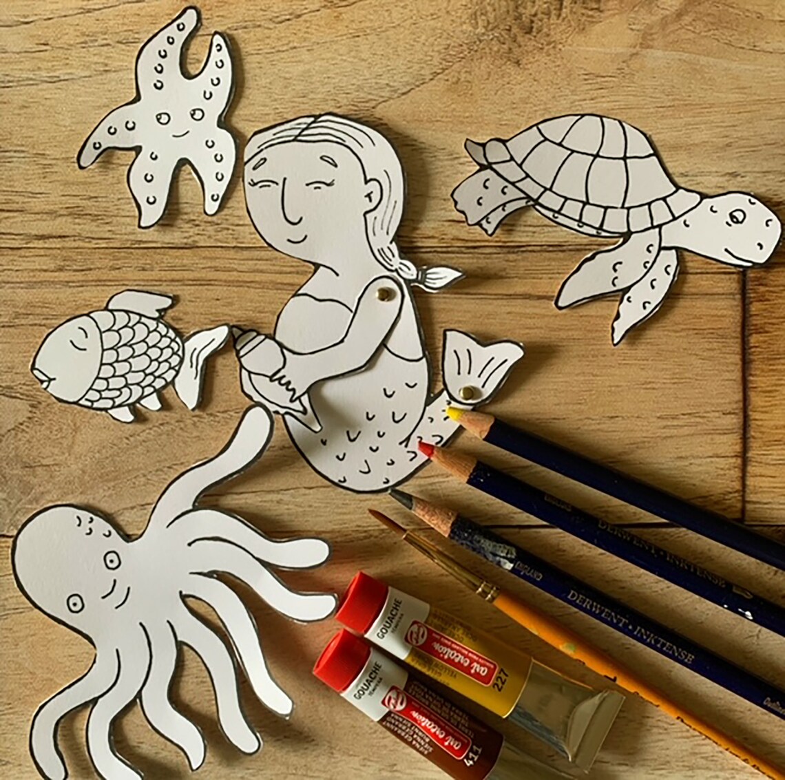Illustrated Mermaid Paper Doll Printable Fun Printable Etsy
