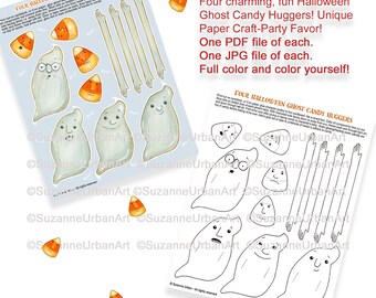 Four Charming Illustrated Halloween Ghost Candy Huggers  Fun Printables to Download