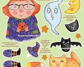 Halloween Witch Paper Doll Printable, Digital Download, Jpg and Png File