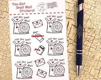 Cute Snail Mail Stickers 4x6" Sheet Whimsically Fun for Packages and Mailings by SuzanneUrbanArt