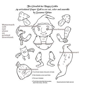 Whimsical Halloween Goblin Articulated Paper Doll Printable, Digital Download, Jpg and Png File ...