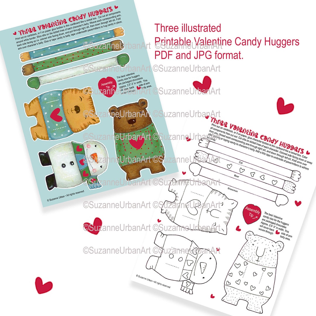 Three Charming Illustrated Valentine Candy Huggers Printables to ...