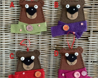 Funky, Cute Felt Bear Christmas Tree Ornament by SuzanneUrbanArt