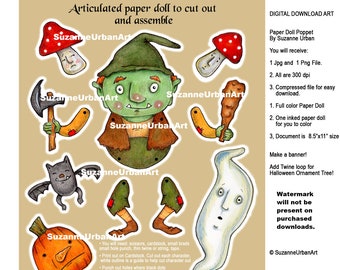 Whimsical Halloween Goblin Articulated Paper Doll Printable, Digital Download, Jpg and Png File
