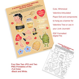 Cute Valentine Printable Ariculated Paper Doll and Banner Components image 2