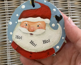 Whimsical Handpainted OOAK Christmas Santa Woodslice Ornament by SuzanneUrbanArt