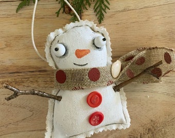 Cute Quirky Bezerk Snowman Christmas Tree Ornament by SuzanneUrbanArt