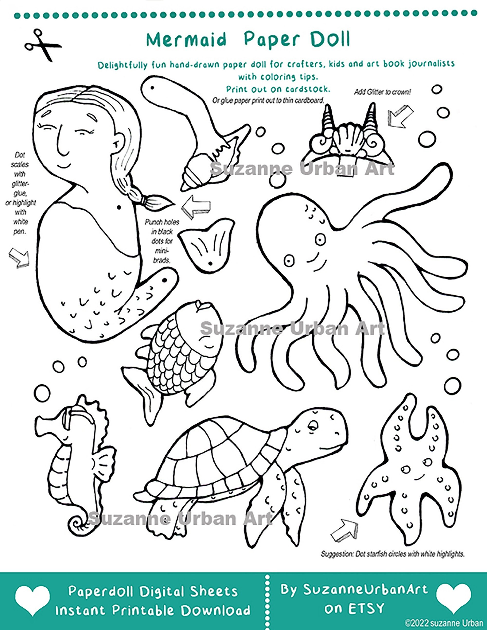 Illustrated Paper Doll Mermaid - papercatdesign