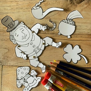 Whimsical Leprechaun Articulated Paper Doll Digital Download JPG and PNG format, by SuzanneUrbanArt image 2