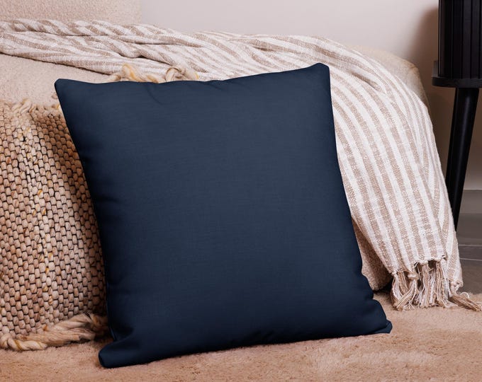 Newport Navy Luxury Linen-Feel Throw Pillow | Estate Home Decor | Solid Deep Blue Heritage Collection | Preppy Accent Cushion