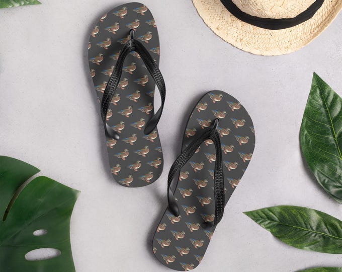 Mallard Reserve Caviar Court Duck Print Flip Flops | Preppy Estate Summer Slippers | Matching Family & Pet | Top Nacch Luxe