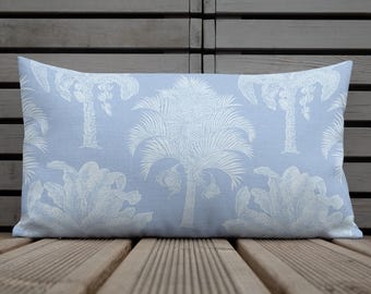 Coastal Palm Tree Lumbar Pillow 12x20 | Blue & White Tropical Coastal Decor