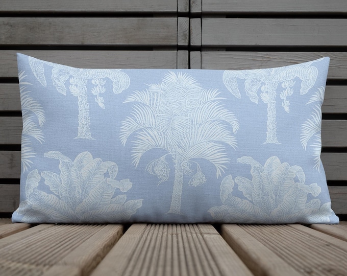 Coastal Palm Tree Lumbar Pillow 12x20 | Blue & White Tropical Coastal Decor