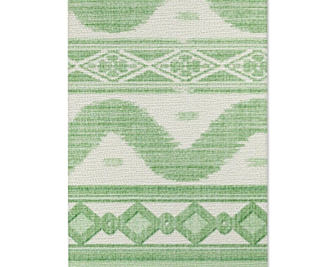 Green & White Geometric Aztec Area Rug | Tribal Pattern Accent Rug (48"x72")