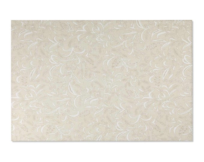 Ivory Swirl Pattern Area Rug | Neutral Beige Floral Scroll Design Floor Cover (72"x48")