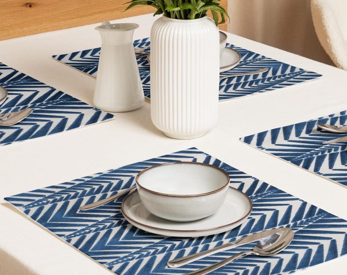 Navy Geometric Placemats (Set of 4) | Preppy Coastal Table Decor