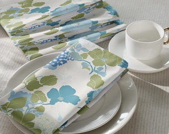 Blue & Green Botanical Cloth Napkins Set of 4 | Vintage Floral Table Linens