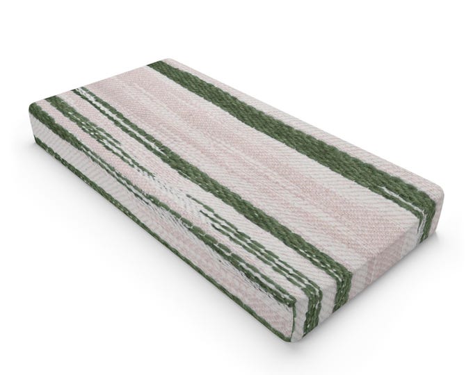 Green Stripe Baby Changing Pad Cover | Neutral Nursery Decor