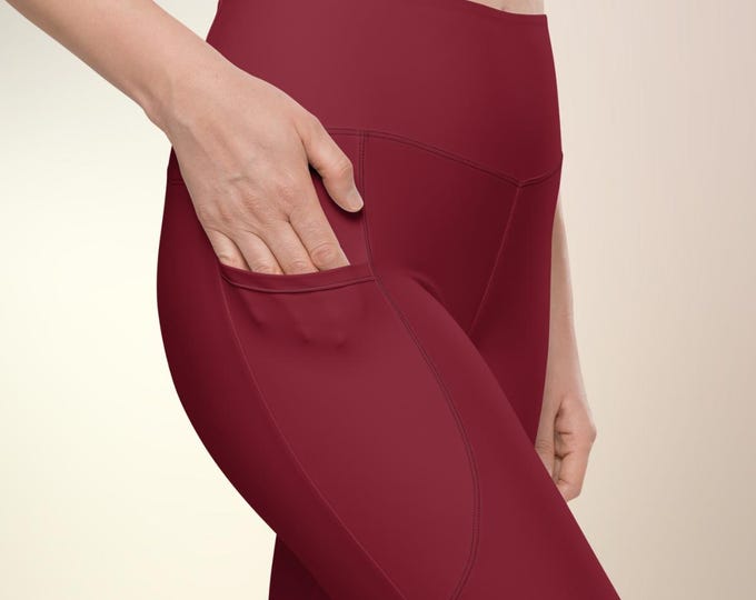 Bordeaux Burgundy Pocket Leggings | High-Waisted Preppy Activewear | Matching Family & Pet | Top Nacch Luxe