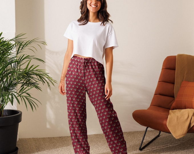 Mallard Reserve Bordeaux Burgundy Duck Print Women’s Silky Pajama Pants | Top Nacch Luxe Heritage