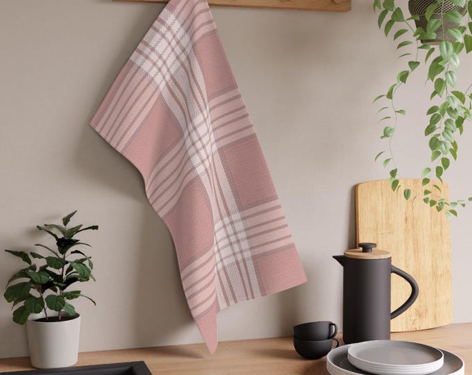 Blush Plaid Tea Towel | Pink Plaid Kitchen Towel, Farmhouse Cotton-Linen