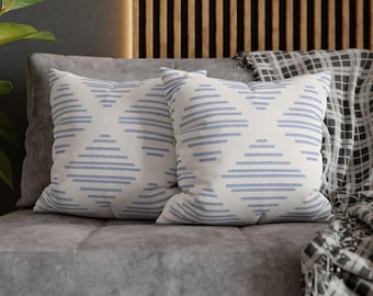 Blue White Geometric Stripe Throw Pillowcase |Poly Canvas Square Accent Throw Pillow Cover 18x18