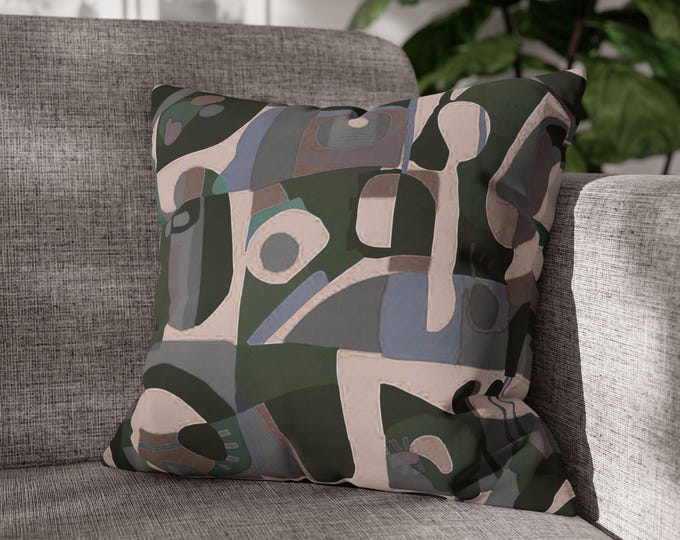 Abstract Geometric Shapes Throw Pillow | Modern Mid-Century Pattern Canvas Accent Cushion (18"x18")